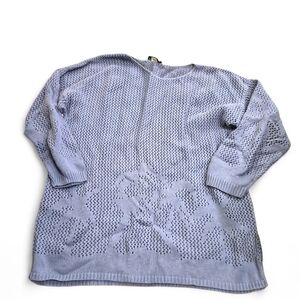 Vintage Women's Blue Sweater With Palm Trees By Pebble Court Size 24W/44